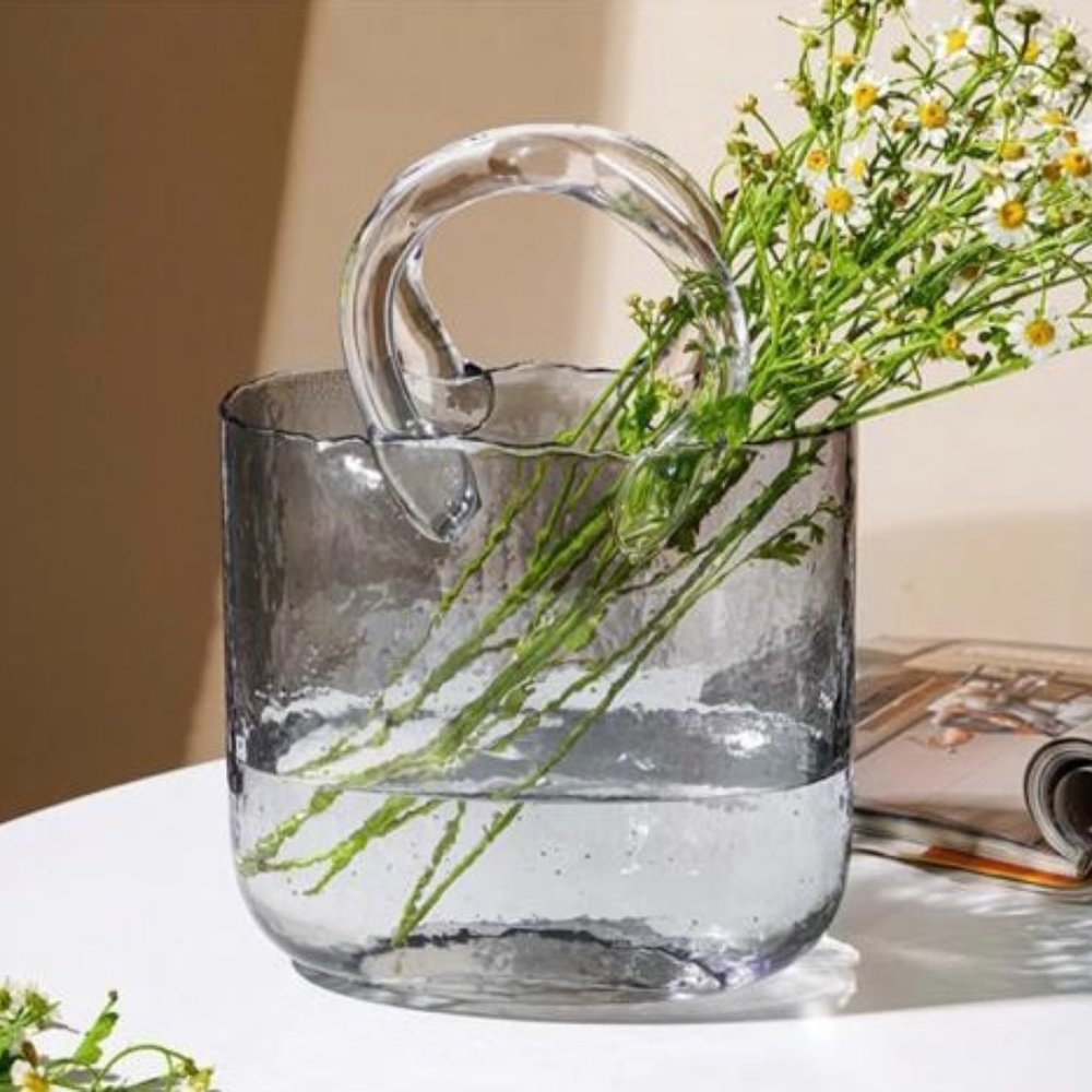 Glass Purse Vase with Handle